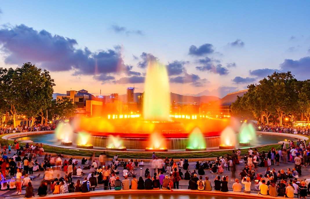 Magic fountain show in Barcelona Montjuic hill