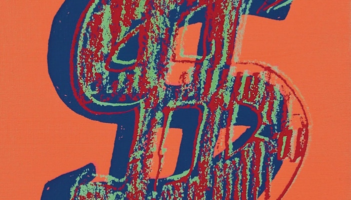 Close-up van Andy Warhols kunstwerk 'Dollar Sign'