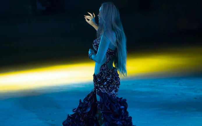 Dancer performing at Agadir Fantazia Berber Night Show.