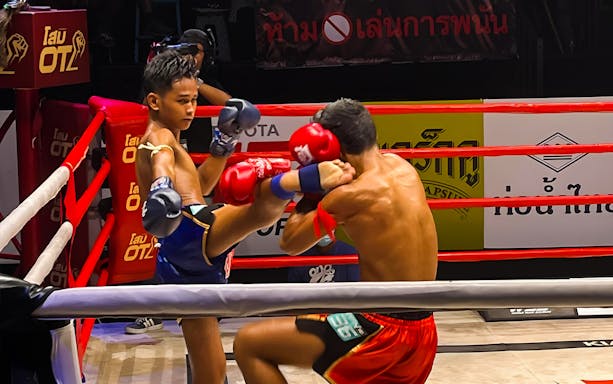 Muay Thai fighters in action at World Siam Stadium, Tawanna Bangkapi.