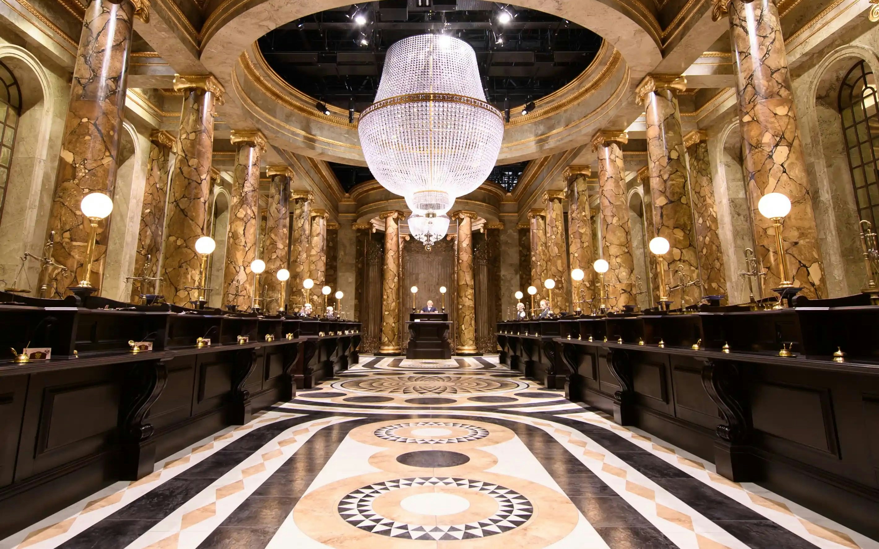 Gringotts Wizarding Bank interior at Harry Potter™ Warner Bros. Studio Tour.