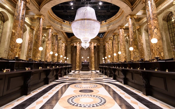 Gringotts Wizarding Bank interior at Harry Potter™ Warner Bros. Studio Tour.