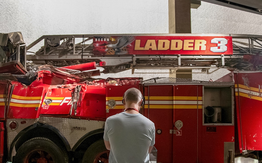 Fire truck Ladder 3 exhibit at 9/11 Museum, New York City.