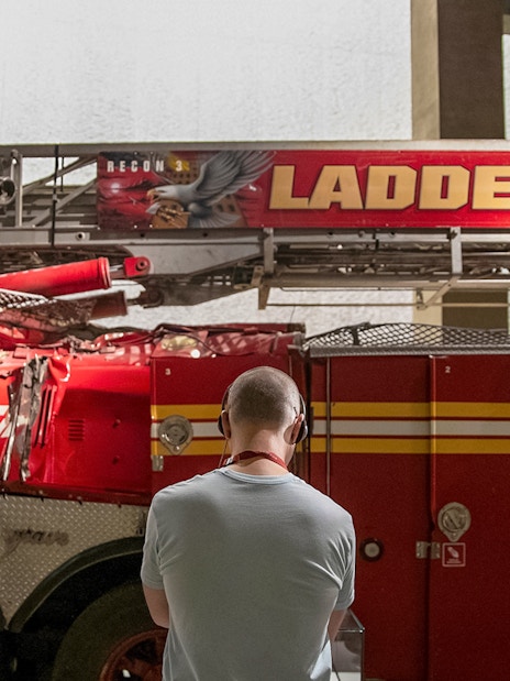 Fire truck Ladder 3 exhibit at 9/11 Museum, New York City.