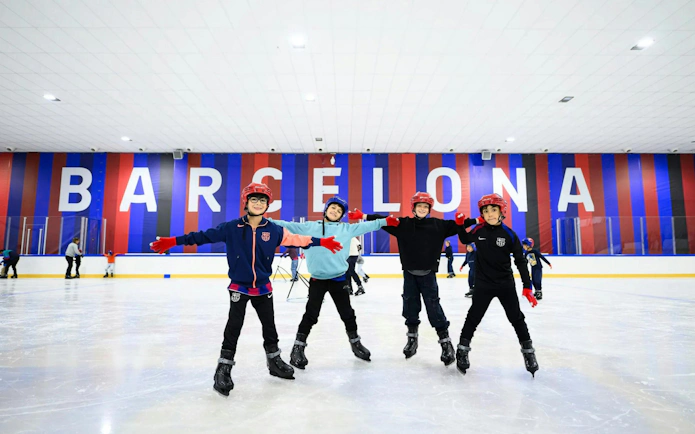Visitors ice skating at FC Barcelona Ice Rink, Barcelona.