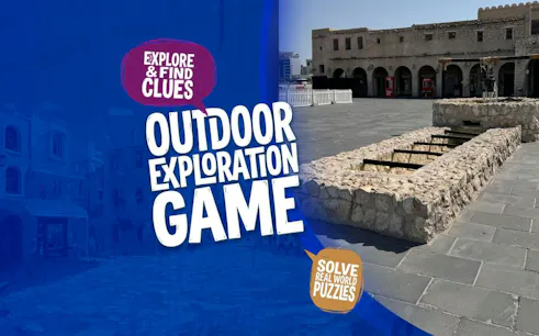 Outdoor exploration game in Doha Souq with clues and real-world puzzles.