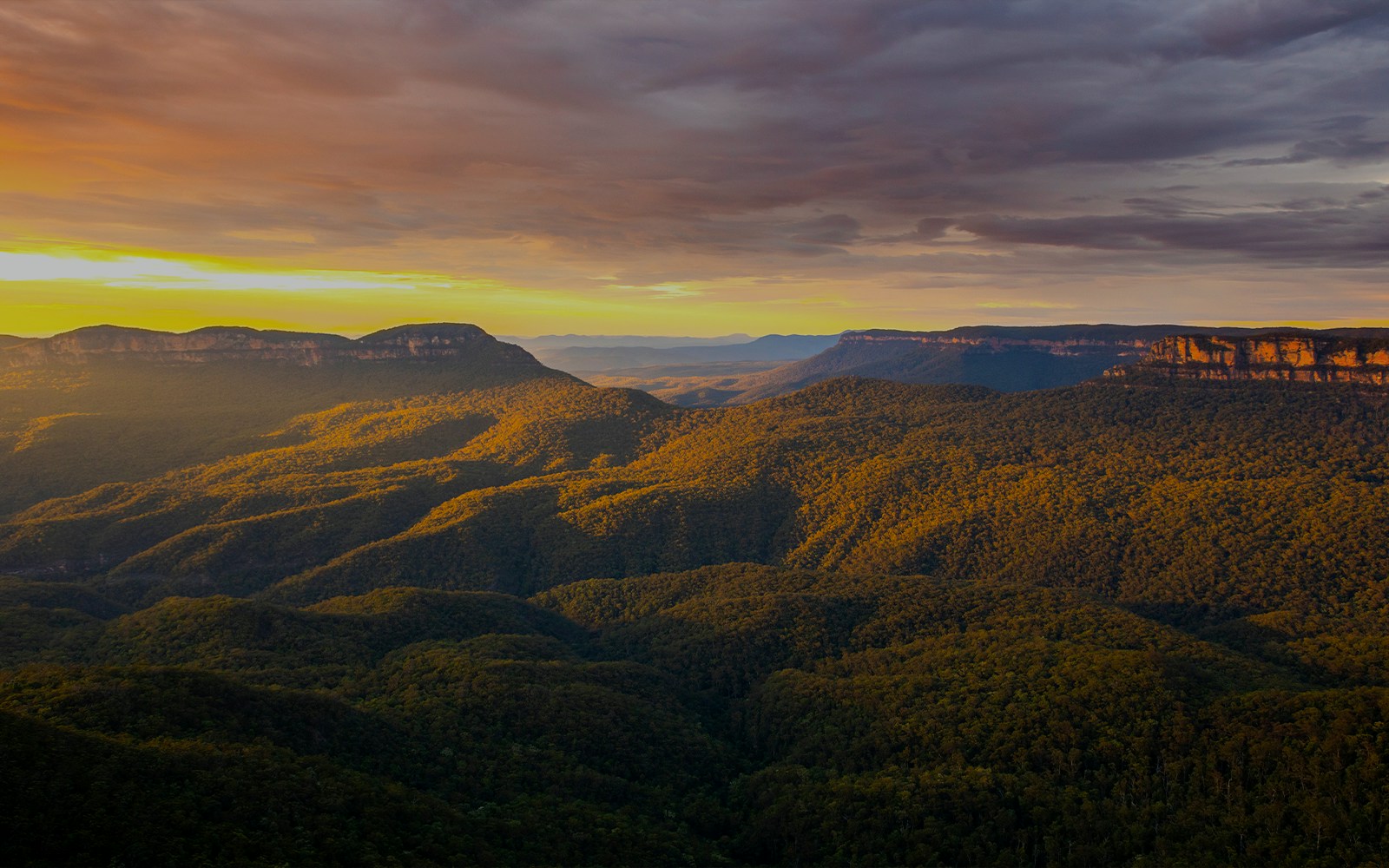 Evening lighting across valley