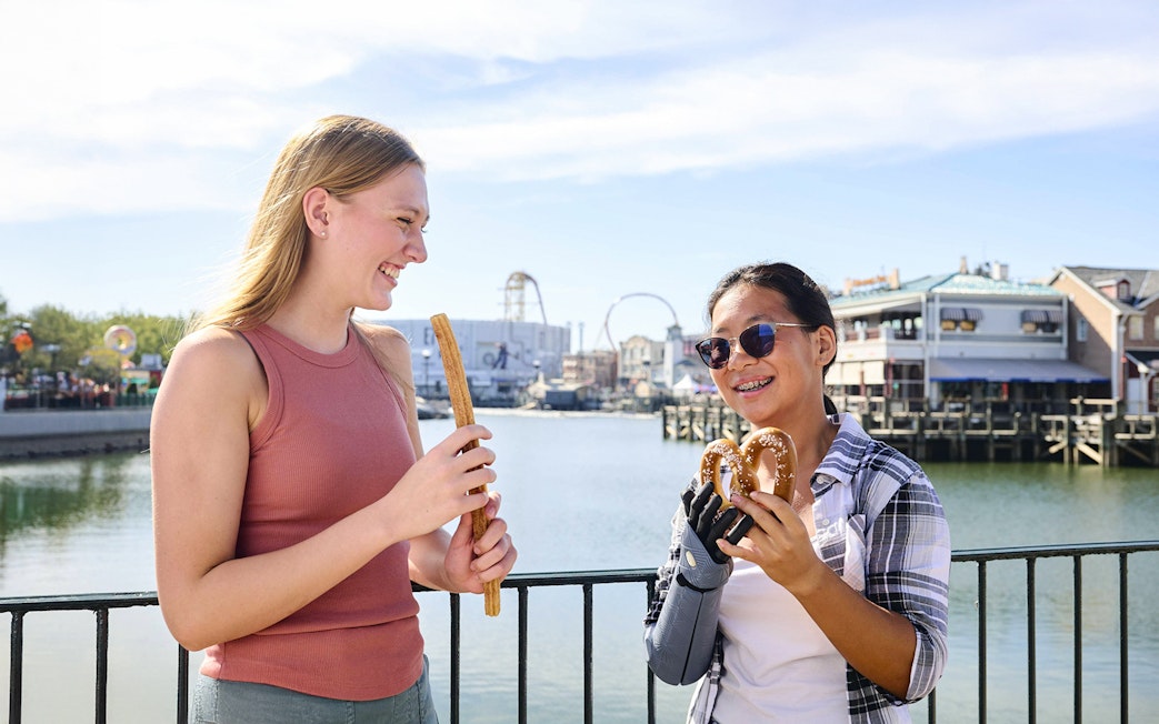 Friends enjoying snacks at Universal Studios Resort Orlando.