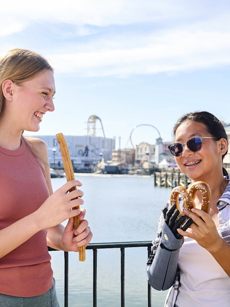 Friends enjoying snacks at Universal Studios Resort Orlando.