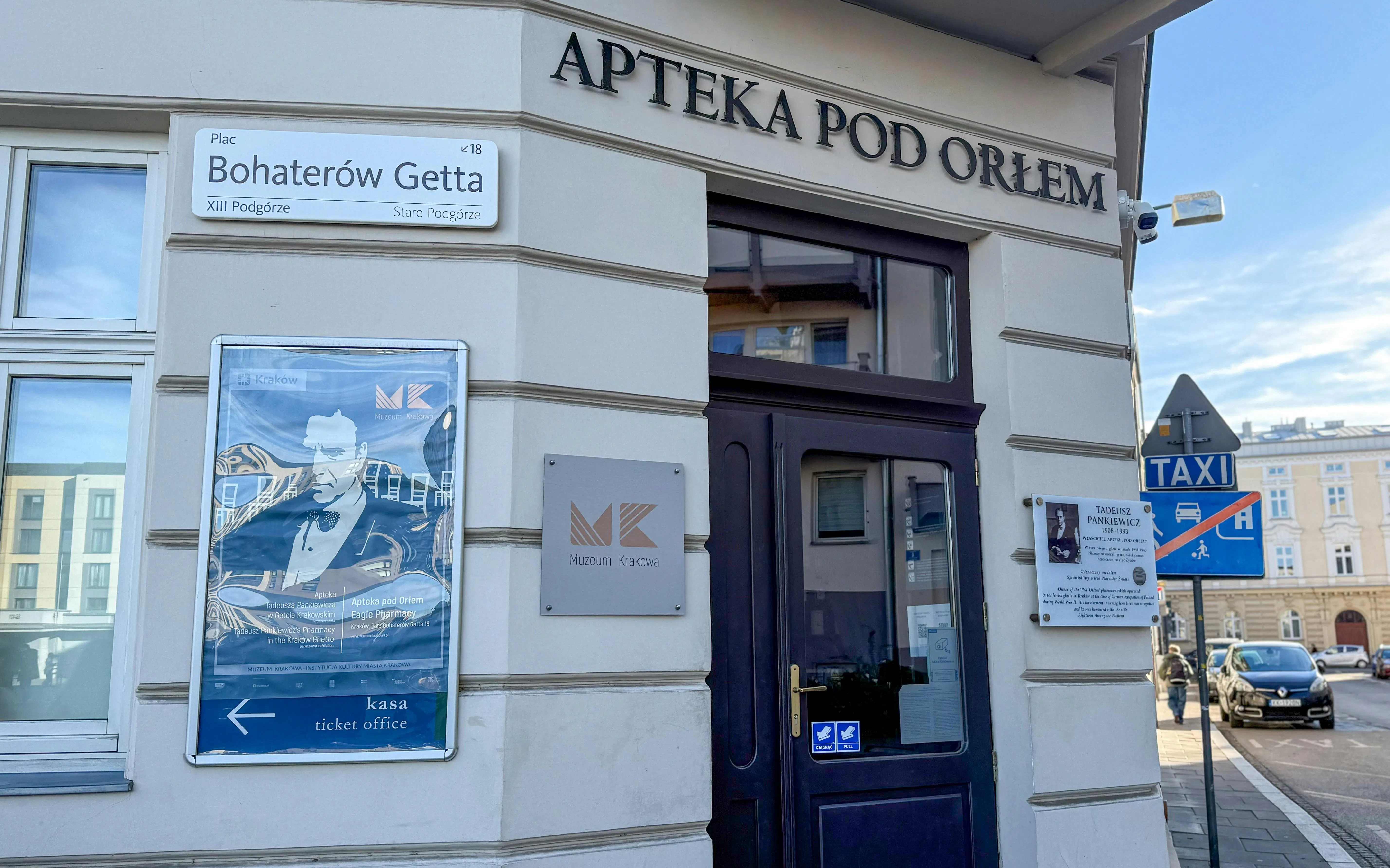 Krakow's Apteka Pod Orłem entrance, part of Schindler’s Story tour in Kazimierz & Ghetto.