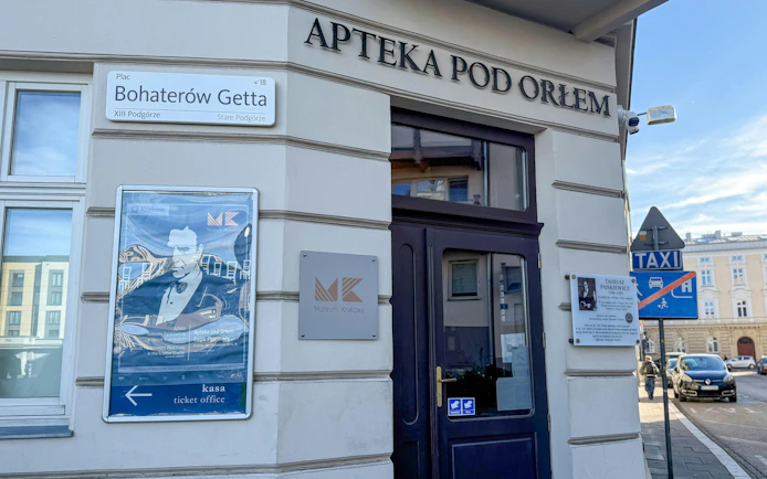 Krakow's Apteka Pod Orłem entrance, part of Schindler’s Story tour in Kazimierz & Ghetto.