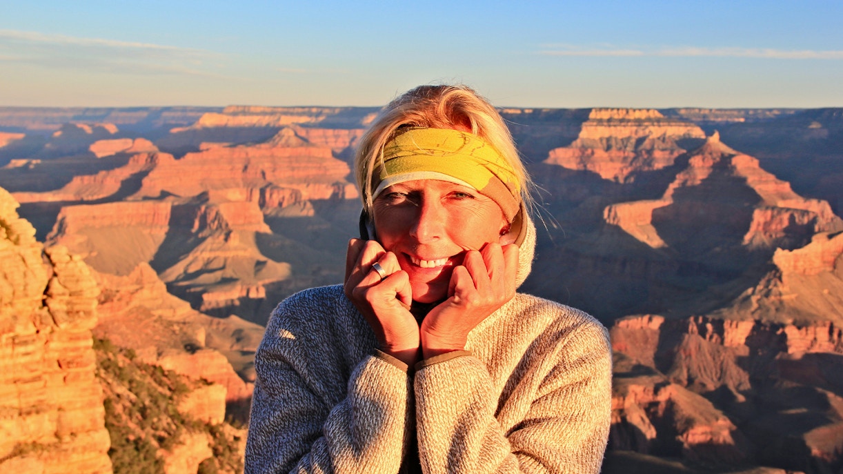 Layered clothing for cold weather at the Grand Canyon.