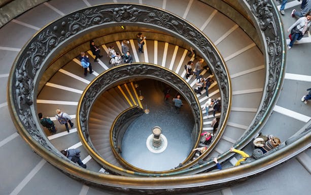 Spiral staircase in Vatican Museums, part of the Combo: Vatican Museums & Sistine Chapel + St. Peter’s Basilica Dome Guided Tour.