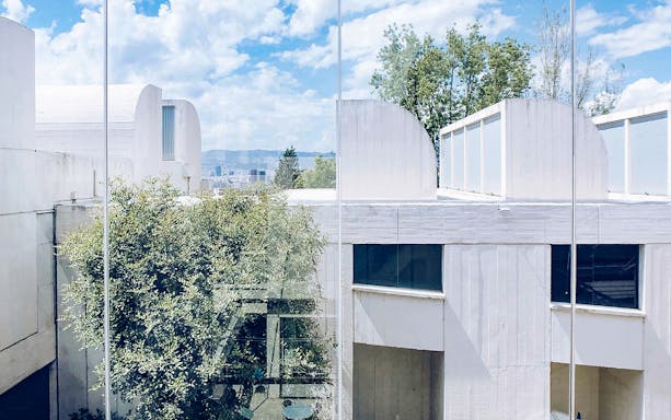 Joan Miró Foundation building exterior with trees in Barcelona.