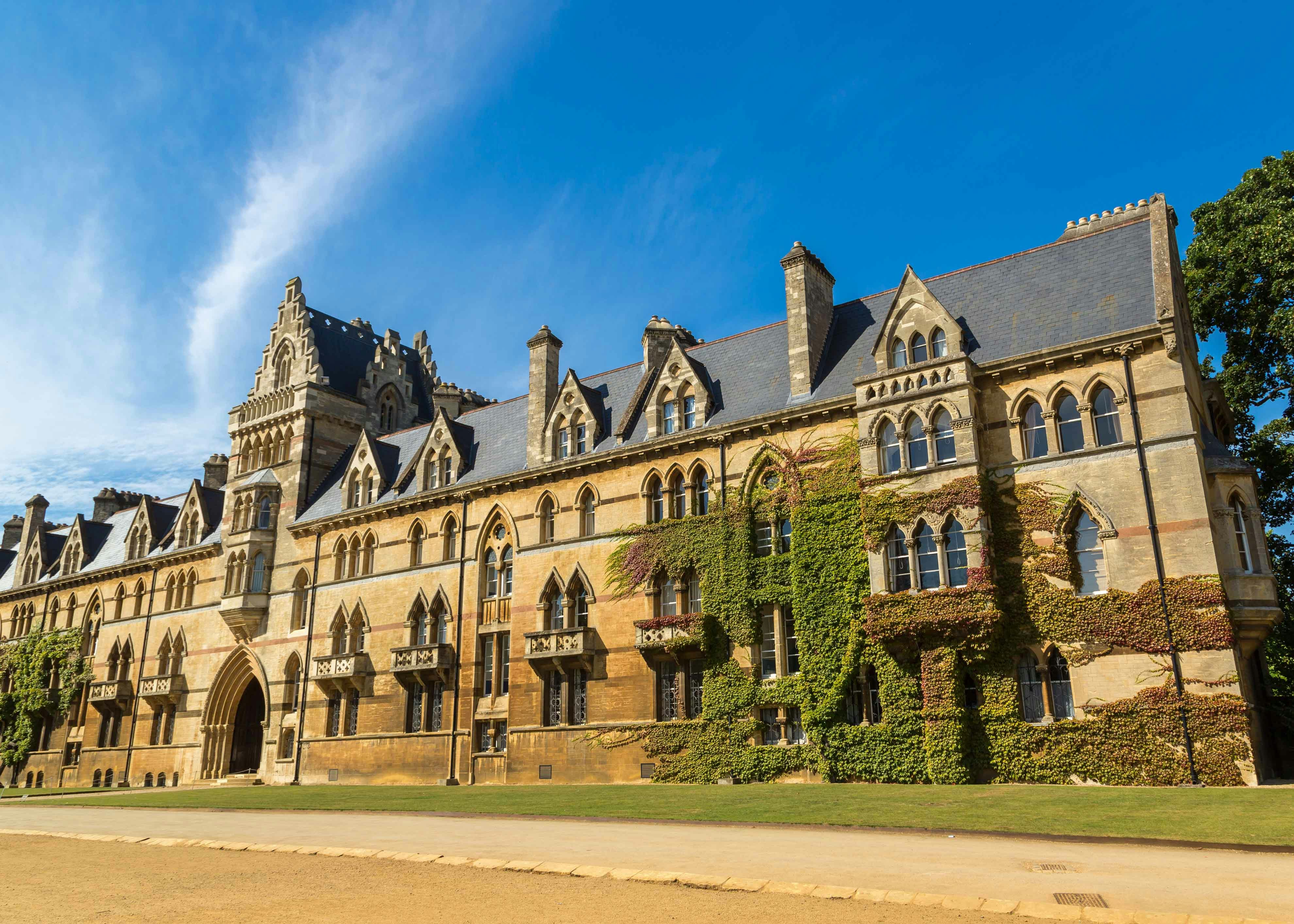 Christ Church College Oxford building with ivy-covered facade.