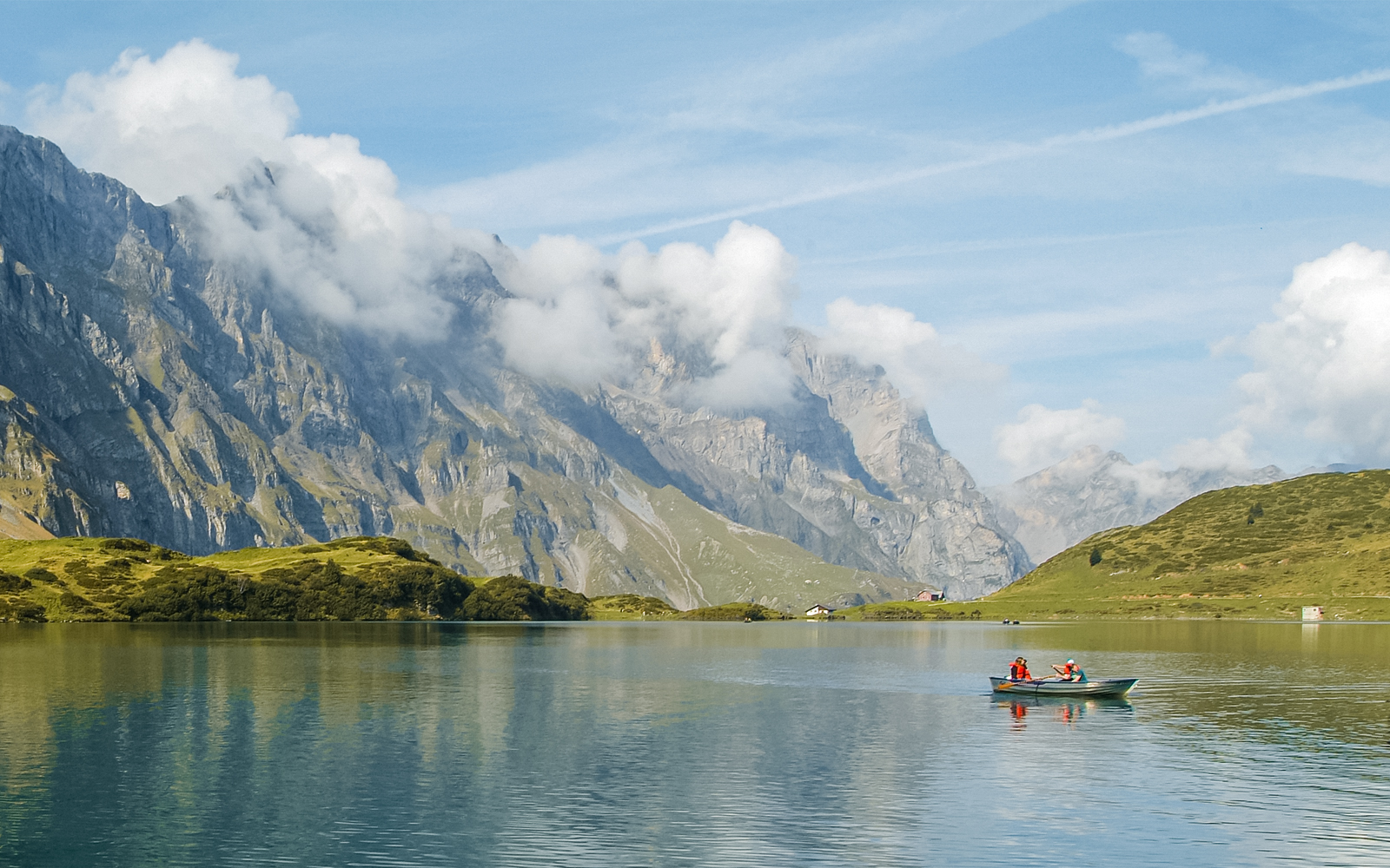 Boating in trubsee lake, mount titlis
