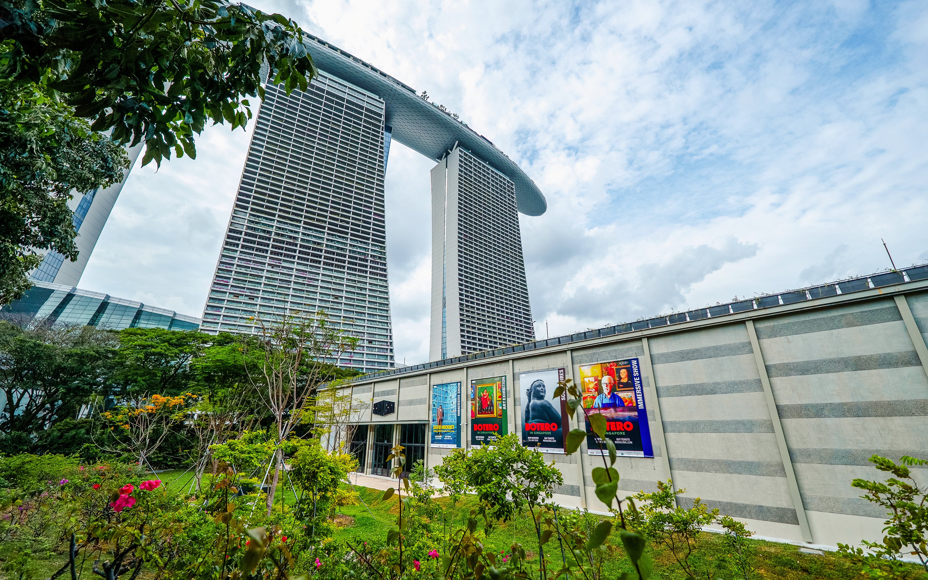 Gardens by the Bay with Marina Bay Sands in background near MBA Theatre.