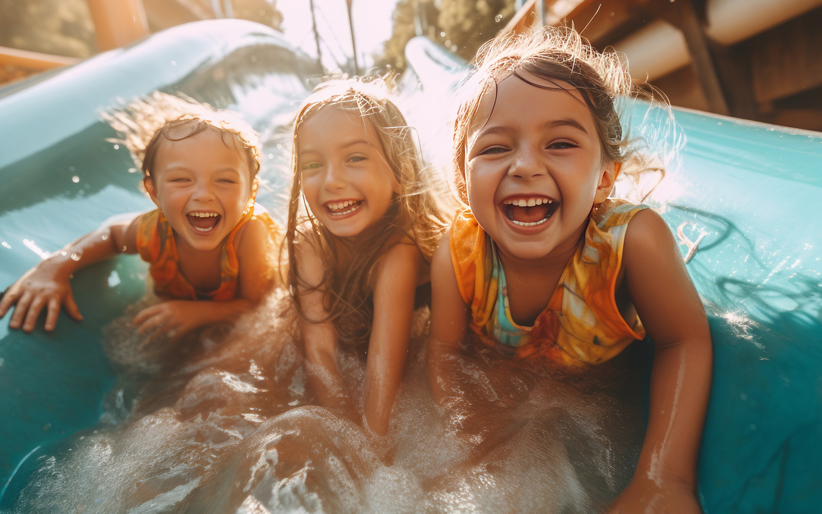 Children enjoying a water slide.