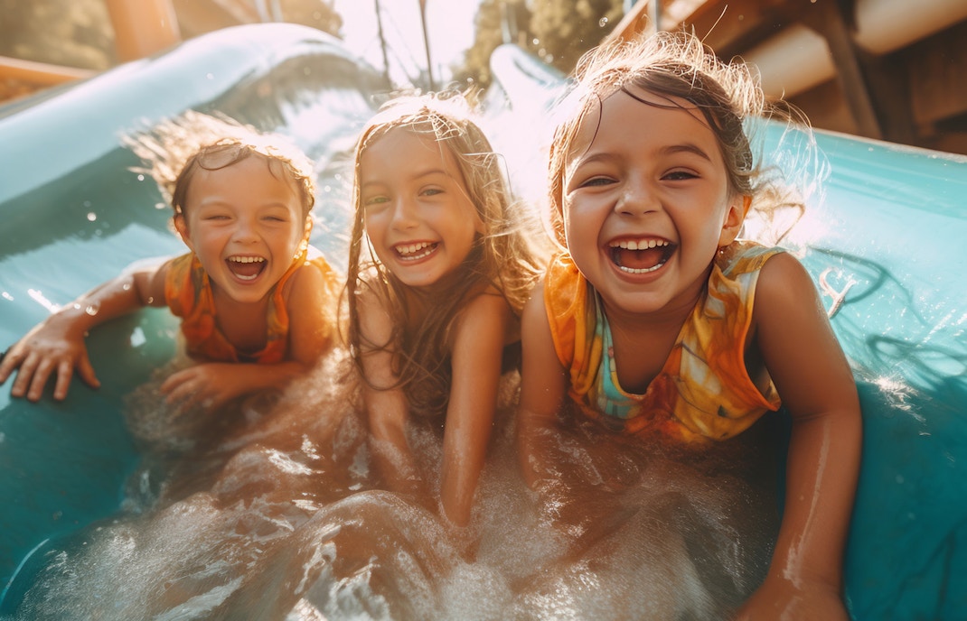 Children enjoying a water slide.