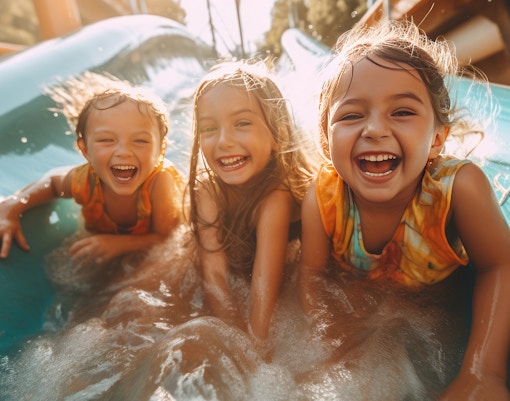 Children enjoying a water slide