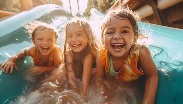 Children enjoying a water slide