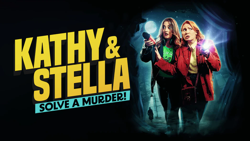 Kathy and Stella holding flashlights in a dark, mysterious setting.