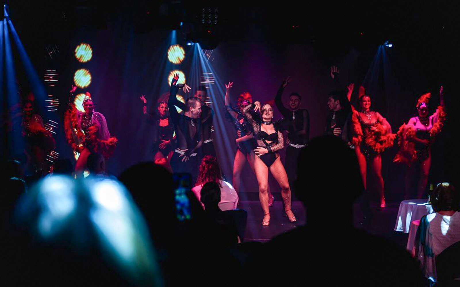 Cabaret dancers performing at La Scène Dinner Show in Prague.