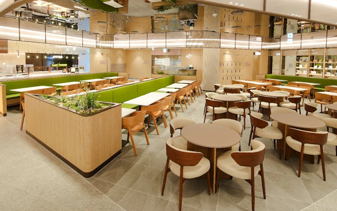 Wide angle view of seating area in Plaza Premium Lounge, South Korea.