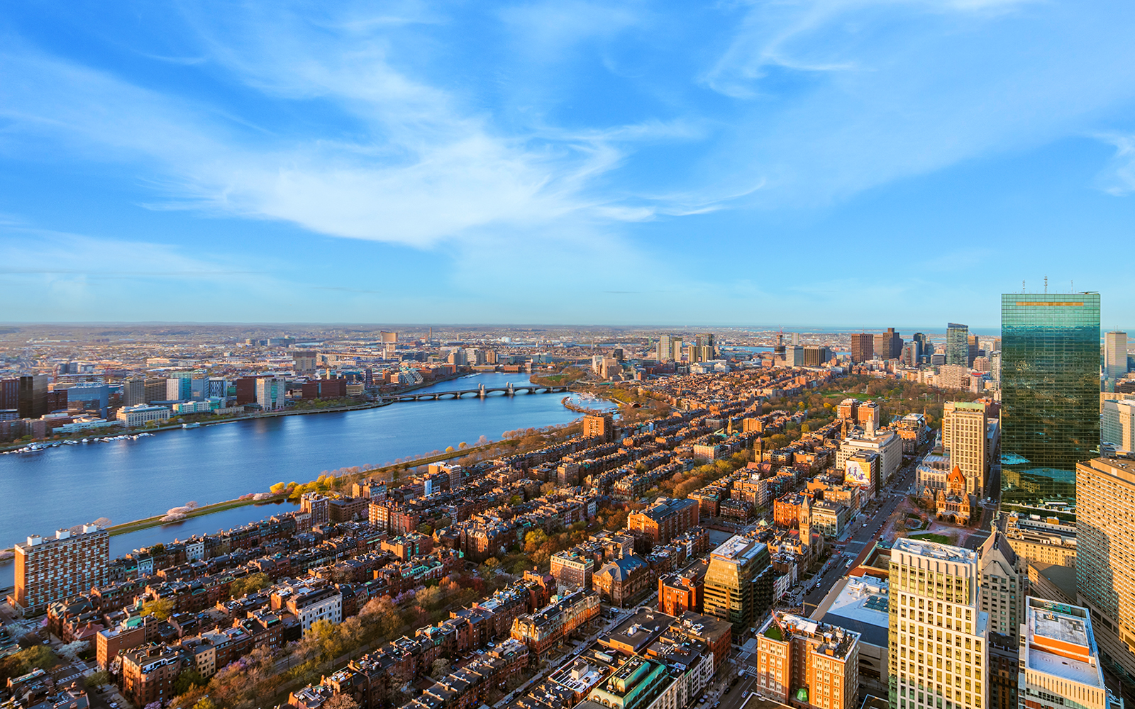 Aerial view of Boston skyline and Charles River.