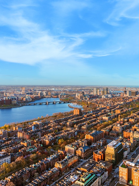 Aerial view of Boston skyline and Charles River.