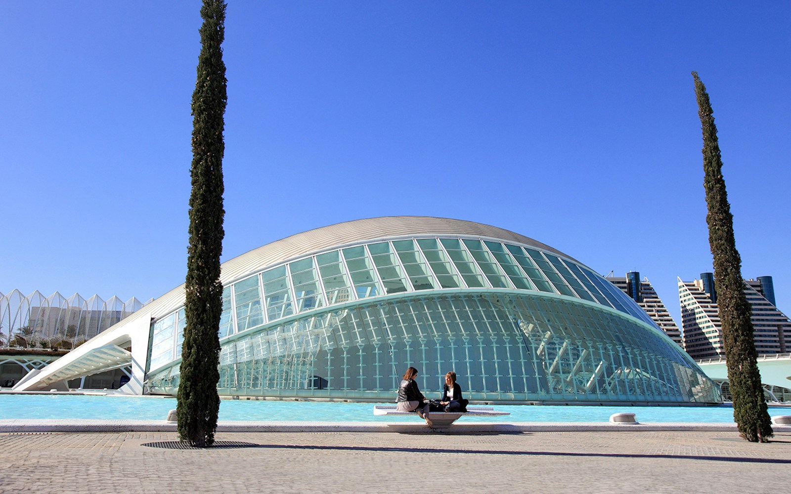 Valencia Science Museum exterior with futuristic architecture in City of Arts and Sciences, Spain.