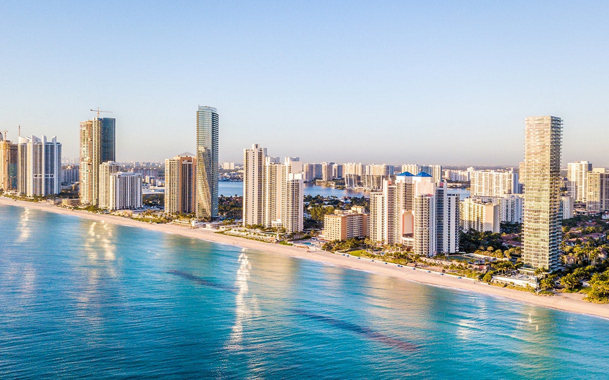 South Beach skyline and Biscayne Bay viewed from a sunset cruise.