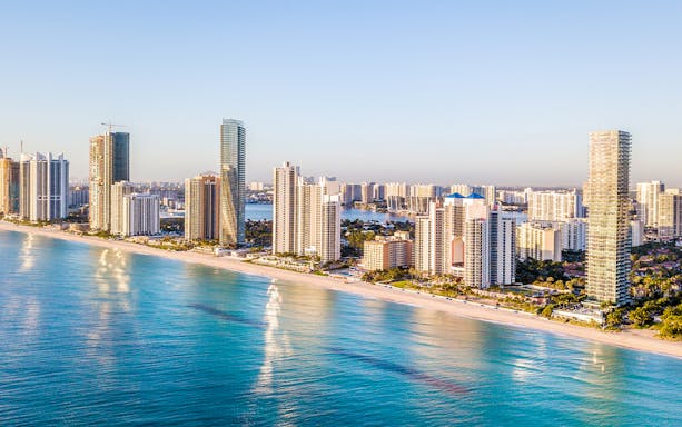 South Beach skyline and Biscayne Bay viewed from a sunset cruise.