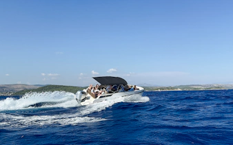 Speedboat cruising during Blue Lagoon & Trogir half day tour, Croatia.