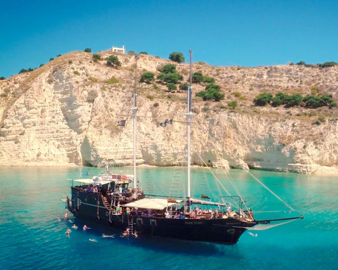 From Chania: Pirate Ship Cruise in Souda Bay with Swim Stops