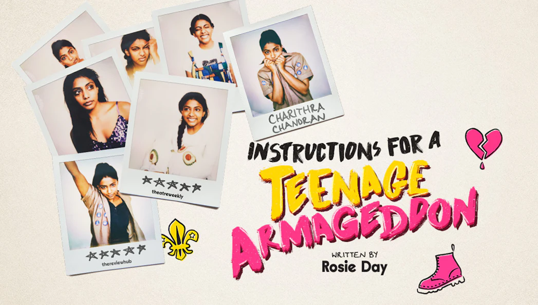 Polaroid collage for "Instructions for a Teenage Armageddon" with playful graphics.