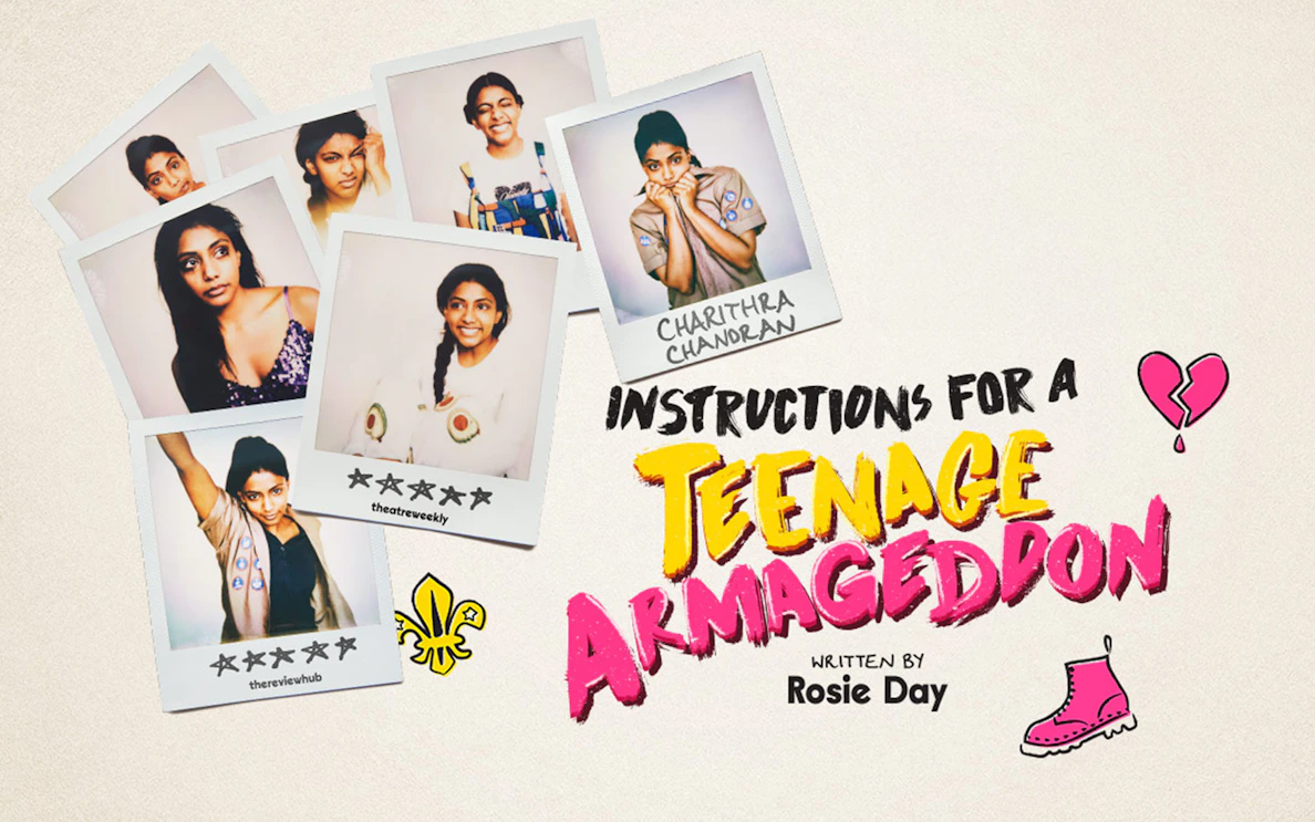 Polaroid collage for "Instructions for a Teenage Armageddon" with playful graphics.