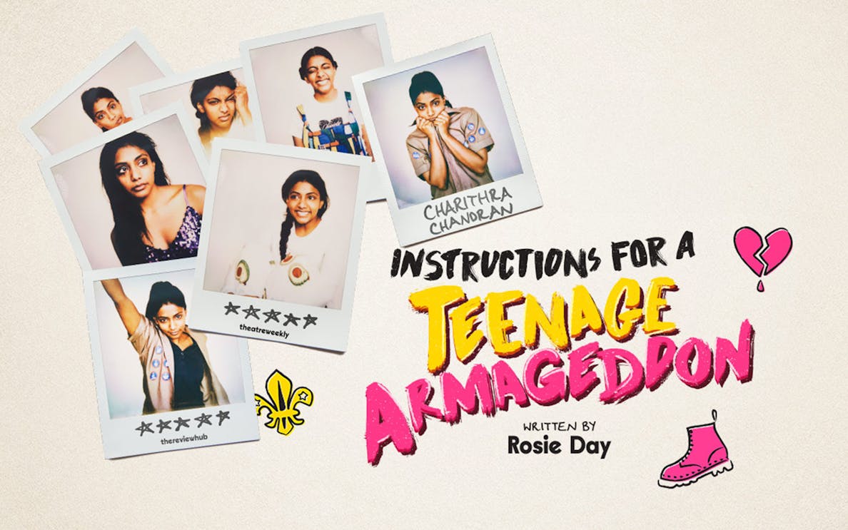Polaroid collage for "Instructions for a Teenage Armageddon" with playful graphics.