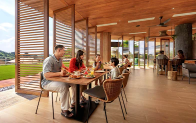 Family dining at Colugo Camp, Mandai Wildlife Reserve.