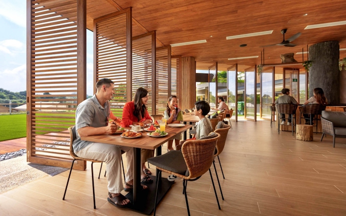 Family dining at Colugo Camp, Mandai Wildlife Reserve.