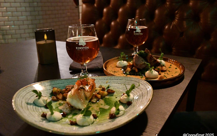 Traditional Icelandic dishes with beer in an exclusive restaurant setting.