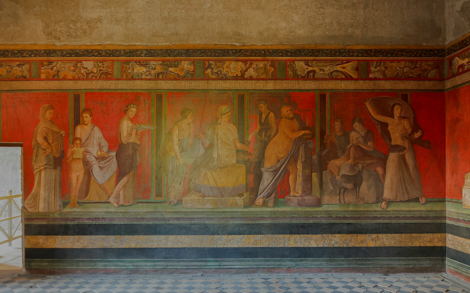 Fresco in the Villa of the Mysteries, Pompeii, depicting ancient Roman rituals.
