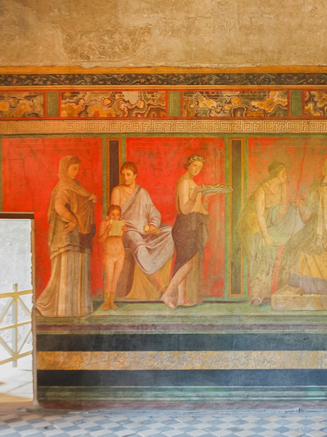 Fresco in the Villa of the Mysteries, Pompeii, depicting ancient Roman rituals.