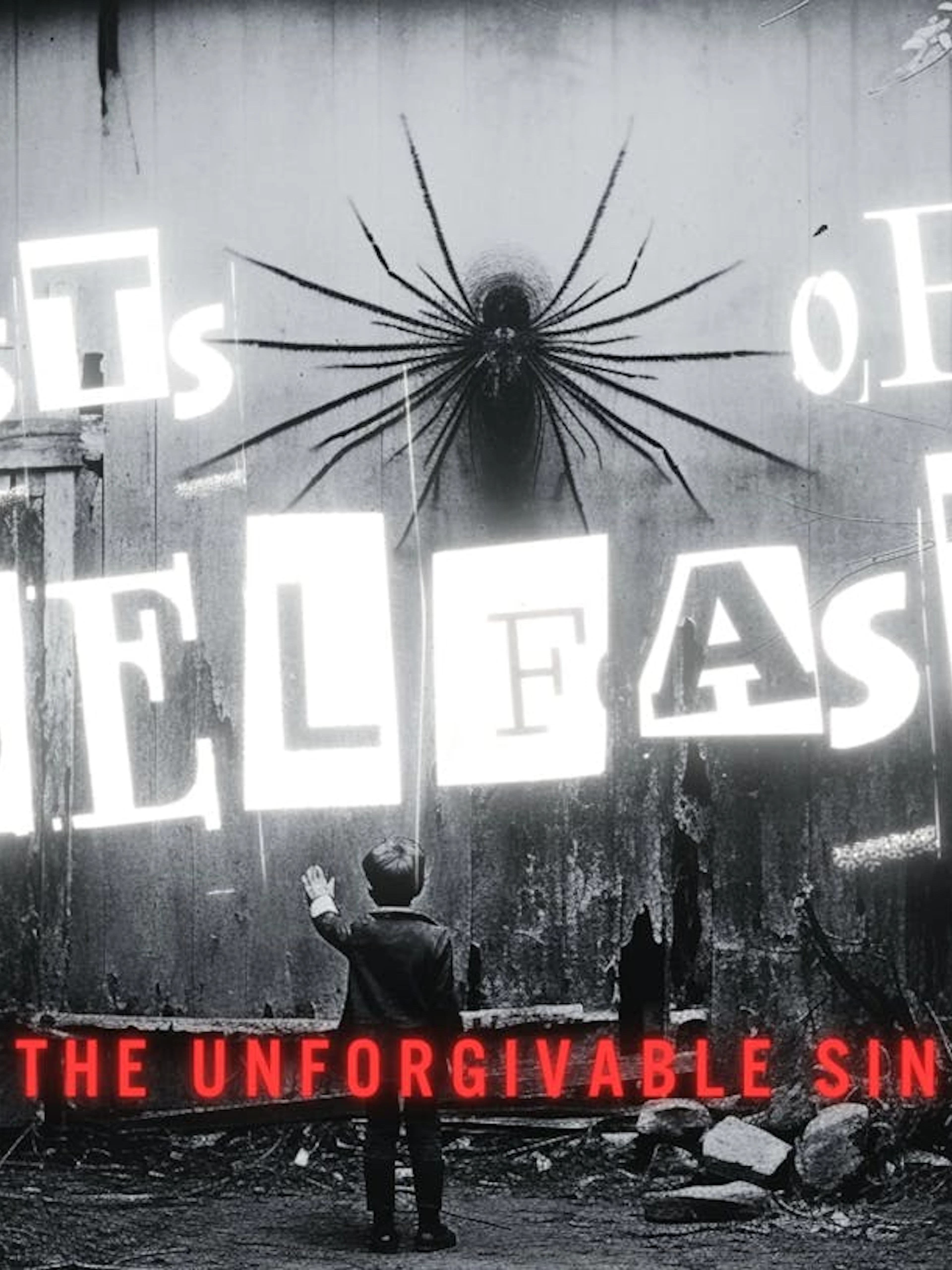 Ghosts of Belfast game cover with child facing a wall and large spider graphic.
