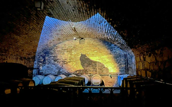 Wine barrels in the cellar of Viña Concha y Toro, Santiago, Chile.