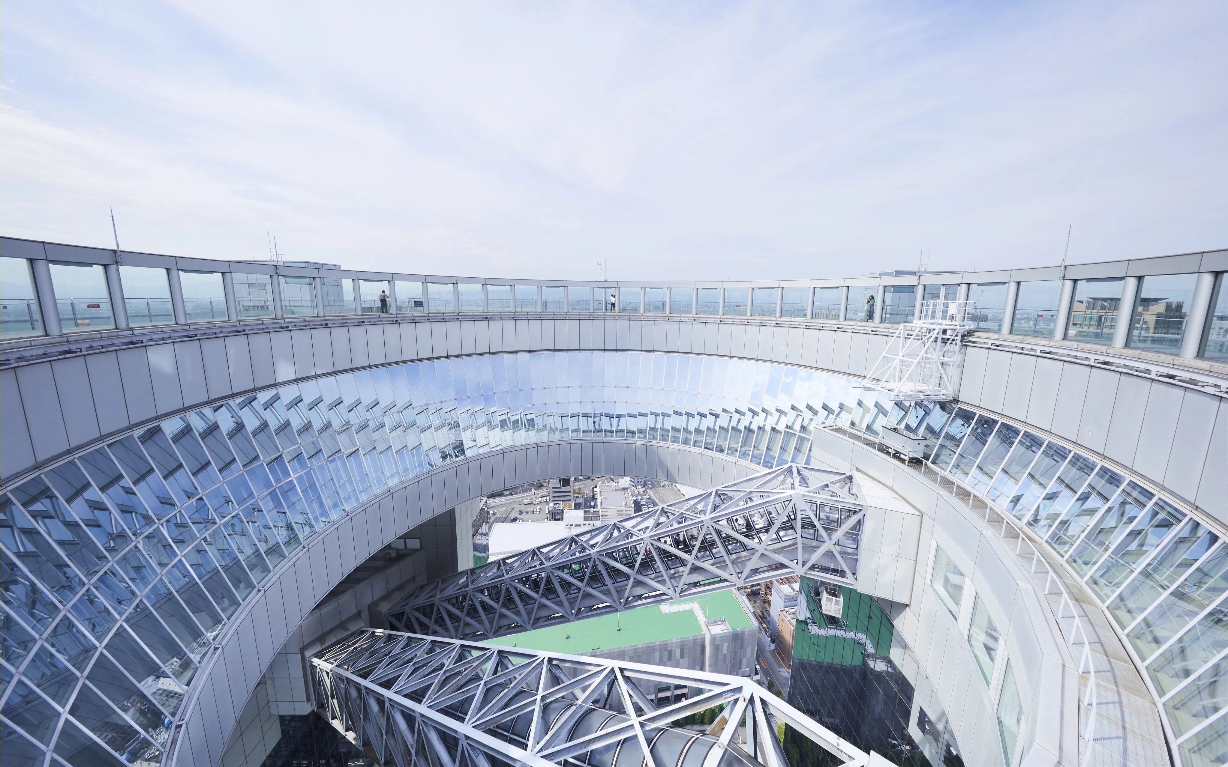 Umeda Sky Building's rooftop observatory in Osaka, showcasing its unique architectural design.