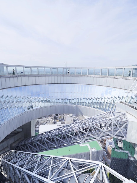 Umeda Sky Building's rooftop observatory in Osaka, showcasing its unique architectural design.