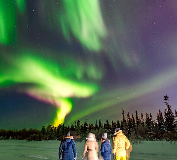 Group watching Northern Lights in Reykjavik, Iceland.
