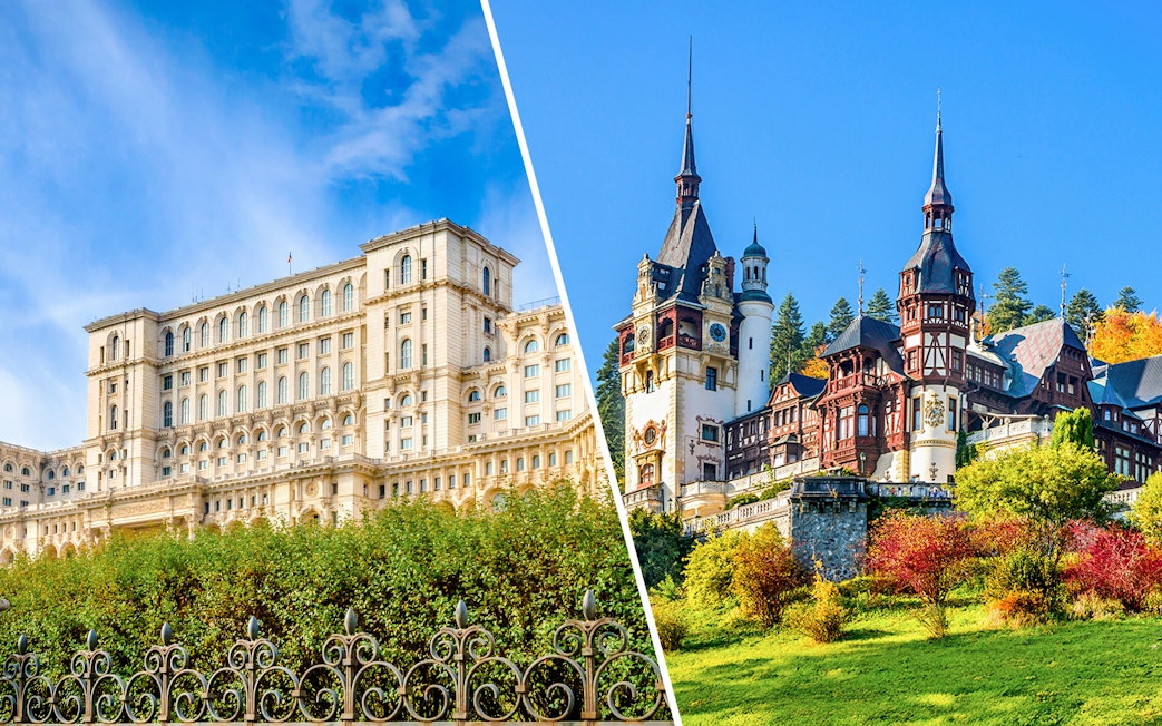 Palace of Parliament and Peles Castle in Romania, part of a guided tour from Bucharest.