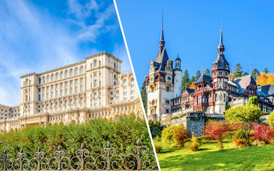 Palace of Parliament and Peles Castle in Romania, part of a guided tour from Bucharest.